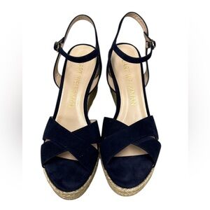 Stuart Weitzman Navy Suede Rosemarie Wedge Sandals